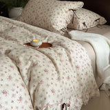 Popxstar  100% Cotton Pastoral Floral Print Ruffles Bow Princess Bedding Set Queen King Duvet Cover Set Bed Sheet/Fitted Sheet Pillowcases