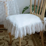 popxstar Europe Style White Lace Embroidery Seat Cushion with Ruffles Cotton Fabric Breathable Chair Cushion Seat Cover