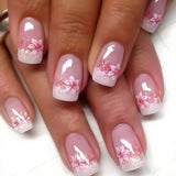 Popxstar 24Pcs Short Ballet False Nails with Bow Design White French Press on Nails Wearable Square Head Full Cover Fake Nail Manicure