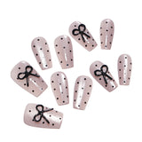 popxstar 10Pcs Nude Color Handmade Press On Nails Black Dot Bowknot Designs Short Square Fake Nails Shiny Cat' Eyes Wearable False Nails