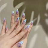 Popxstar  24Pcs Almond False Nails Cute Strawberries with French Design Simple White Wearable Fake Nails Decoration Press on Nail Tips Art