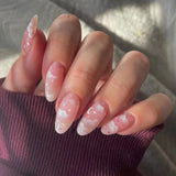 Popxstar 24Pcs Solid Color Grey Almond Fake Nail Cat's Eye Design Wearable Round Head False Nails with Shiny Powder Press on Nails