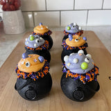 Popxstar 6/12pcs Mini Black Candy Kettles Witch Cauldron Pot Candy Buckets Holder for Kids trick or treat Favors Halloween Party decor