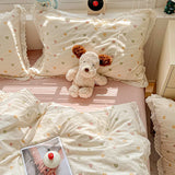 popxstar New Bedding Set INS Princess Soft Bed Flat Sheet Set Twin Queen Double Size Cotton Lace Duvet Cover Pillowcase Bed Linen