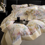 Popxstar  Premium 100% Cotton Brushed Bedding Set Flowers Prints Oil Painting Style Duvet Cover Flat/Fitted Bed Sheet Pillowcases 4Pcs