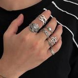 Popxstar  7 Pcs/Set Hip Hop Irregular Star Open Rings for Men New Punk Geometric Pentagram Adjustable Ring Male Jewelry Accessories