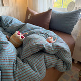 4Pcs Bedding Set Simple, Comfortable, And Retro Plaid Bed Sheets With Pillowcase Cotton Duvet Cover Set Single Bed Linen