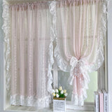 Popxstar room inspo ideas Korean Romantic Pink Striped Flower Lace Sheer Curtain with White Ruffled Lace Rod Pocket For Living Room Bedroom Kitchen