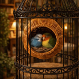 Imitation Rattan Weave Spherical Bird Nest Breathable Wear-resistant Woven Bird Nest Bite Resistant Wooden Base