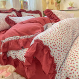 3/4Pcs Bedding Set Korean Country Style Purple Ruffle Duvet Cover Bed Sheets With Pillowcase Double Bed Linen Cotton Four-Season