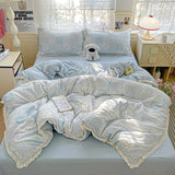 Popxstar  Ins Princess Bedding Set Floral Duvet Cover Set Flat Sheets Set Single Twin Double Size Bed Linen Set Back To School Season