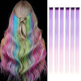 Popxstar 6pcs/pack Clip in Hair Extensions Colored Party Highlights for Girls 22 inches Multi-colors Straight Hair Synthetic Hairpieces
