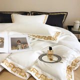 Popxstar  1000TC Egyptian Cotton Luxury Gold Embroidery Bedding Set Black Khaki Patchwork Duvet Cover Bed Sheet Fitted Sheet Pillowcases