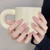 Popxstar Handmade Press on Nails Blue Aurora Mermaid Fake Nail Patches Wearable Detachable French Pearl Almond False Nail Tips 10pcs