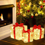 Popxstar Christmas Glowing Gifts Box Decoration Ornament With Bow Lighting Box Outdoor Light Lighting Xmas New Year 2025 Home Yard Decor