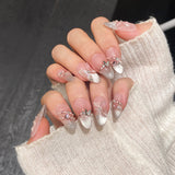 Popxstar 10Pcs Reuse Finished Fake Nails with Butterfly Deisgn Pink Cat's Eye French Handmade Press on False Nails Wearable Nail Art Tips