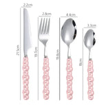 Popxstar  4Pcs/Set Luxury Ceramic Pearl Handle Cutlery Set Knife Fork Spoon Creative Cute Soup Spoon Western Food Steak Knife Spoon Fork