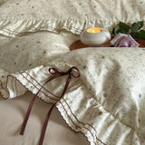 Popxstar  100% Cotton Pastoral Floral Print Ruffles Bow Princess Bedding Set Queen King Duvet Cover Set Bed Sheet/Fitted Sheet Pillowcases
