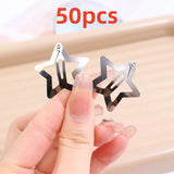 Popxstar 10/25/50/100/200pcs Y2K Silver Star Hair Clips for Girls Metal Snap Clip Hairpins Barrettes Hair Grip Jewel Hair Accessories