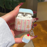 Popxstar  New Cartoon Cute Bear Bowknot Silicone Shockproof Protection Case for AirPods Pro 2 for AirPods 4 3 2 1 Soft Cover Cake Pendant