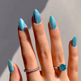 Popxstar  24pcs Simple Solid Color Press on Nails Lines Design Almond False Nails Art Datachable Purple Acrylic Round Head Fake Nails