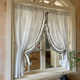 Popxstar  French Retro Style Gauze Curtains Soft Touch Semi Opaque No Drilling Required Screen Light Luxury Double Black Lace Curtains