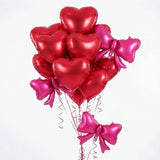 Popxstar  Red Heart Balloon Burgundy Bow Foil Balloon 18-inch Metallic Red Heart Balloon For Birthday Engagements Wedding Valentine's Day