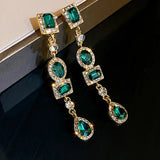 Popxstar New Fashion Green Golden Long Pearl Tassel Drop Earrings For Women Vintage Jewelry Party Wedding Trendy Dangle Earrings