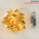 Popxstar 2M 20LED Golden Leaves String Fairy Lights For Wedding Birthday Party Decoration Home Garden Artificial Plant Garland Vine Light