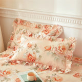 Popxstar  2pcs Flower Prints Ruffles 100% Cotton Brushed Pillowcases 48x74cm Size Cushion Cover for Bed Floral Style Pillowslip