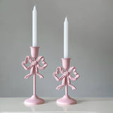 popxstar French Retro Pink Bow Candle Holder Decoration Dining Table Club Villa Decoration Crafts Wedding Photography Candle Props
