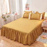 Popxstar Korean Lace Ruffled Bed Skirt 1pc Bedroom Bed Cover Bed Skirt Non-slip Mattress Cover Bedsheet Bedspread Solid Color Bed Decor