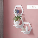 Popxstar 3Pcs Hexagon Wall Shelf Punch Free Bedside Wall Display Stand Wall Mounted Organizer Flower Pot Holder Tv Background Home Decor