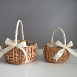 Popxstar Hand-woven Wedding Flower Basket With Handle Wicker Sundries Basket Wedding Flower Girls Basket for Home Picnic Storage Basket