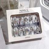 Popxstar  24Pcs Long Ballerina Fake Nails Sparkly Diamond Designs Press on Nails White Pearl Clear False Nails for Women Bride Wedding