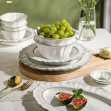 Popxstar  Sesame Glazed Lace Ceramic Plate Nordic Modern Relief Craft Dinner Set Plate and Dishes Fruit Salad Bowl Afternoon Tea Tableware