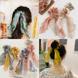 Popxstar New Headwear Women Fashion Hair Tie Korean Style Satin Pearl Bow Long Ribbon Female Sweet Cute and Hair Accessories