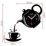 Popxstar  3D DIY Teapot Shape Wall Clock Acrylic Mirror Clock Modern Kitchen Home Decor Wall Sticker Hollow Digital Clock watch home clock