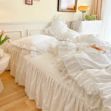 Popxstar White/Pink 2 Layers Ruffles Girls Duvet Cover 100%Cotton Soft Chic Comforter Quilt Cover 2Pillowcases Zipper Closure Ties