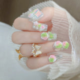 Popxstar Blush Pink False Nails Bowknot Diamond Pearl 3D Design Press on Nail Tips with Harmless Smooth Edge Nails Woman DIY Fake Nails