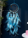Popxstar Moon Dream Catcher Feather Wind Chimes Hand-woven Wall Bedroom Hanging Ornaments Birthday Festival Gifts Home Decoration Crafts