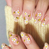 Popxstar 24 sweet cherry blossom red printed coffin full cover fake nails, French white, suitable for women's daily wear, 1 nail file and