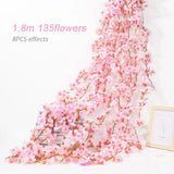 Popxstar  Pink Sakura Artificial Flowers Garland Cherry Blossoms Vines Garden Arch Decor Fake Flower Garland Wedding Party Home Decoration