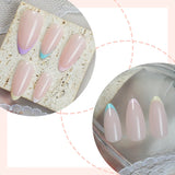 Popxstar  Nude Color Press On Nails 24Pcs Short Almond Fake Nails White French Tip Wearable False Nails Patches Women Girls DIY Manicure