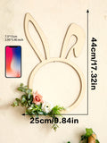 Popxstar  Easter Bunny Wreath, Wooden Rabbit Ear Circle Doorplat, Spring Garland Wall Decor with Flower, Door Hanging Home Decoration Gift