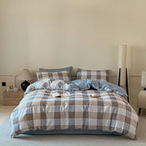 3pcs 100% Cotton Solid Color/two-color/striped/checkered Print Bedding, 1PC Duvet Cover 2PC Pillowcases Soft and Skin-friendly