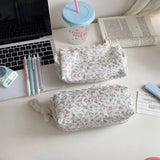 Popxstar Korean Lace Floral Pencil Case Portable Fabric Ruffle Stationery Organizer  Aesthetic Study Pen Bag for Students Back To School