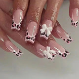 Popxstar 24Pcs Short Purple False Nails Leaf with French Design Gold Foil Wearable Fake Nails Coffin Ballet Full Cover Press on Nail Tips