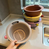 Popxstar  Kitchen Fruit Tray Removable Double Layer Fruit and Vegetable Basin Draining Basket Creative Household Washing Basket