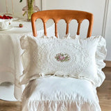 popxstar with Lotus Frill French Lace Pillow Cover Washed Material Comfortable Embroidered Cushion Cover Soft Pillow Shell Bedroom